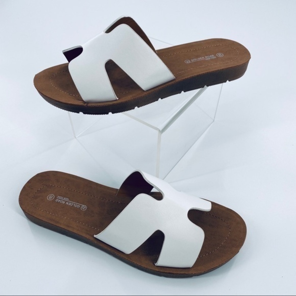 White Strap Slip On Suede Sandals